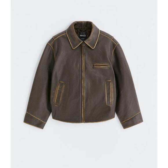 Mango Jackets & Blazers - Mango Oversized Worn-Effect Leather Jacket - Xs Brown